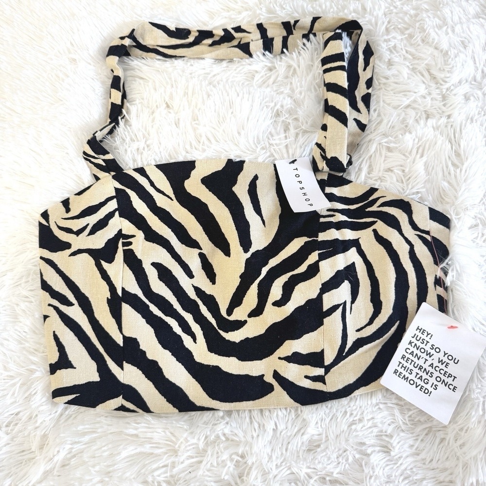 ASOS TopShop Womens Sz 8 Linen Blend Zebra Print Woven Crop Top NWT‎ Square Neck